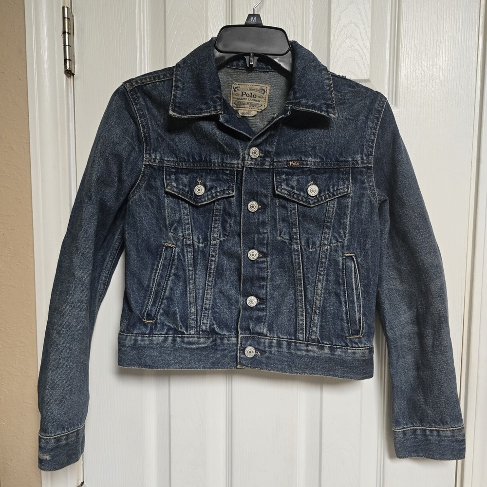 Polo Ralph Lauren Denim Jacket Kids Youth Size M (10-12)Blue Trucker Distressed